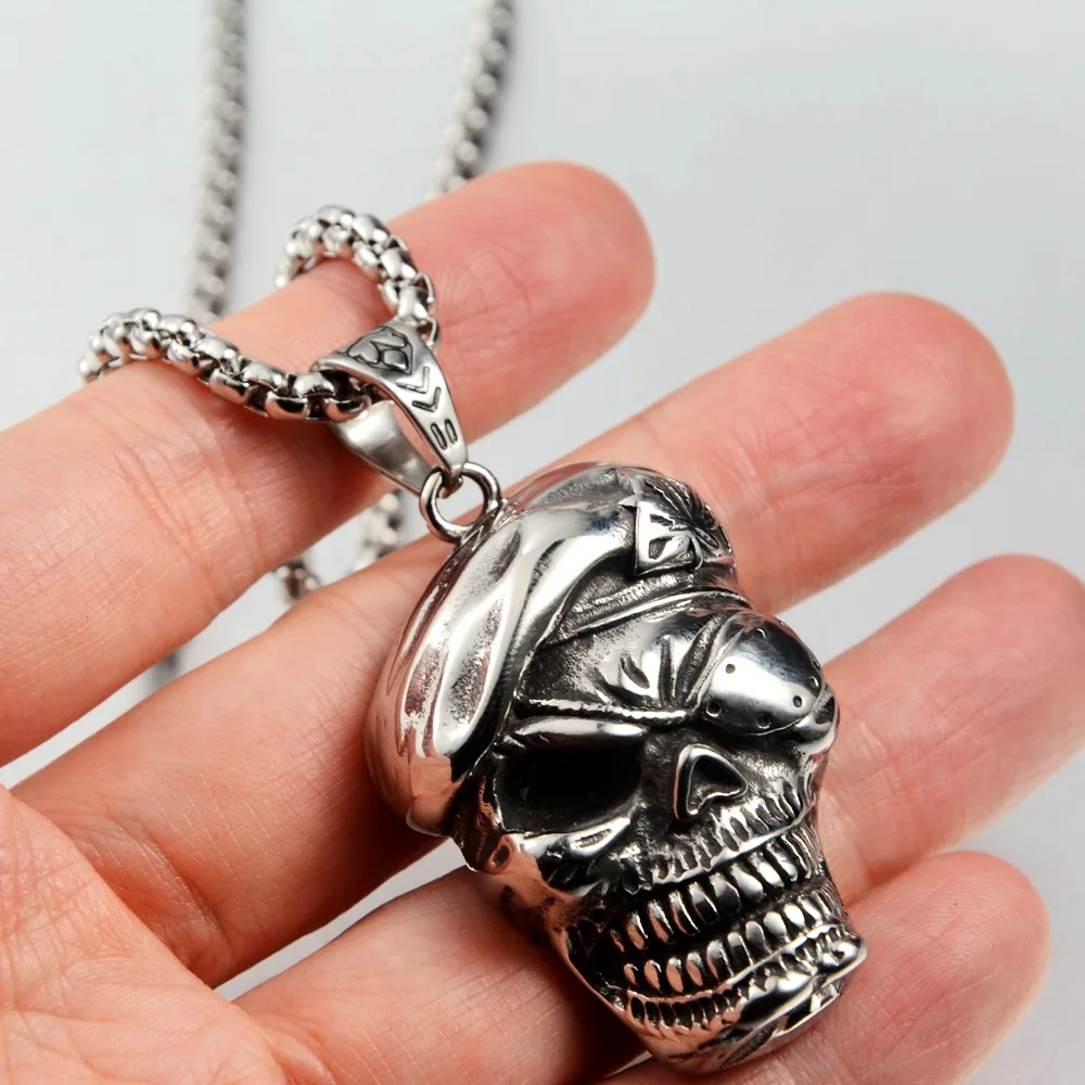 Retro Domineering Ghost Double Skull Pendant Necklace Men's Personalized Punk Hip-Hop Cool Halloween Jewelry Gift