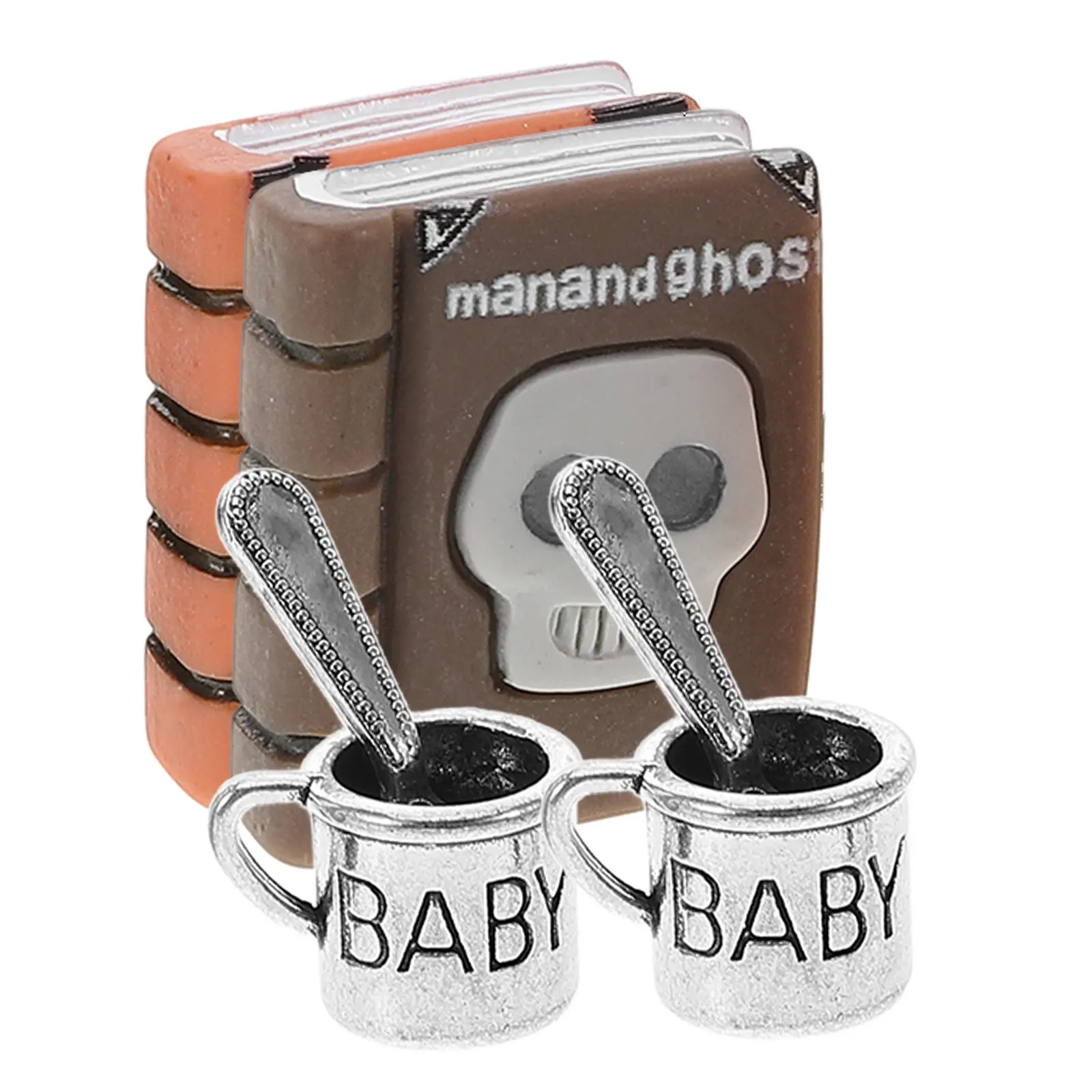 

2 комплекта миниатюр для кукольного домика: офисная сцена, кофейная чашка, мини-ложка, блокнот, украшение для рабочего стола, аксессуары для Хэллоуина, миниатюры