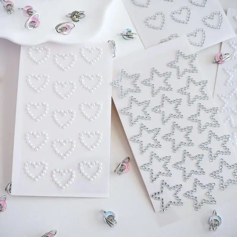 3D Star Heart Shaped Pearls Crystal Stickers Kids DIY Self Adhesive Jewel Crafts Sparkly Rhinestone Stationery Stickers Girls