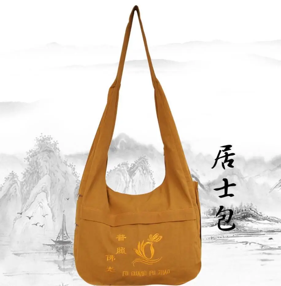 Buddhist Shoulder Bag Canvas monk pack bags shaolin monks kung fu crescent packages Buddha prayer zen arhat lay meditation bag