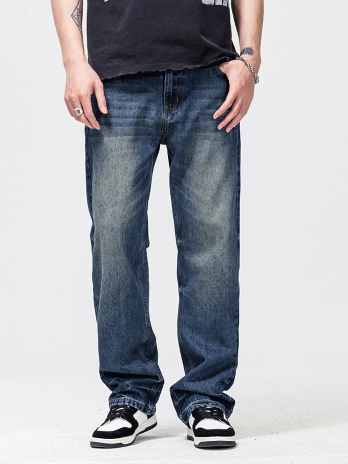 

American High Street Loose Straight Leg Men's Jeans Trendy Brand Spring Autumn New Wide Leg Versatile Casual Long Pants for Men