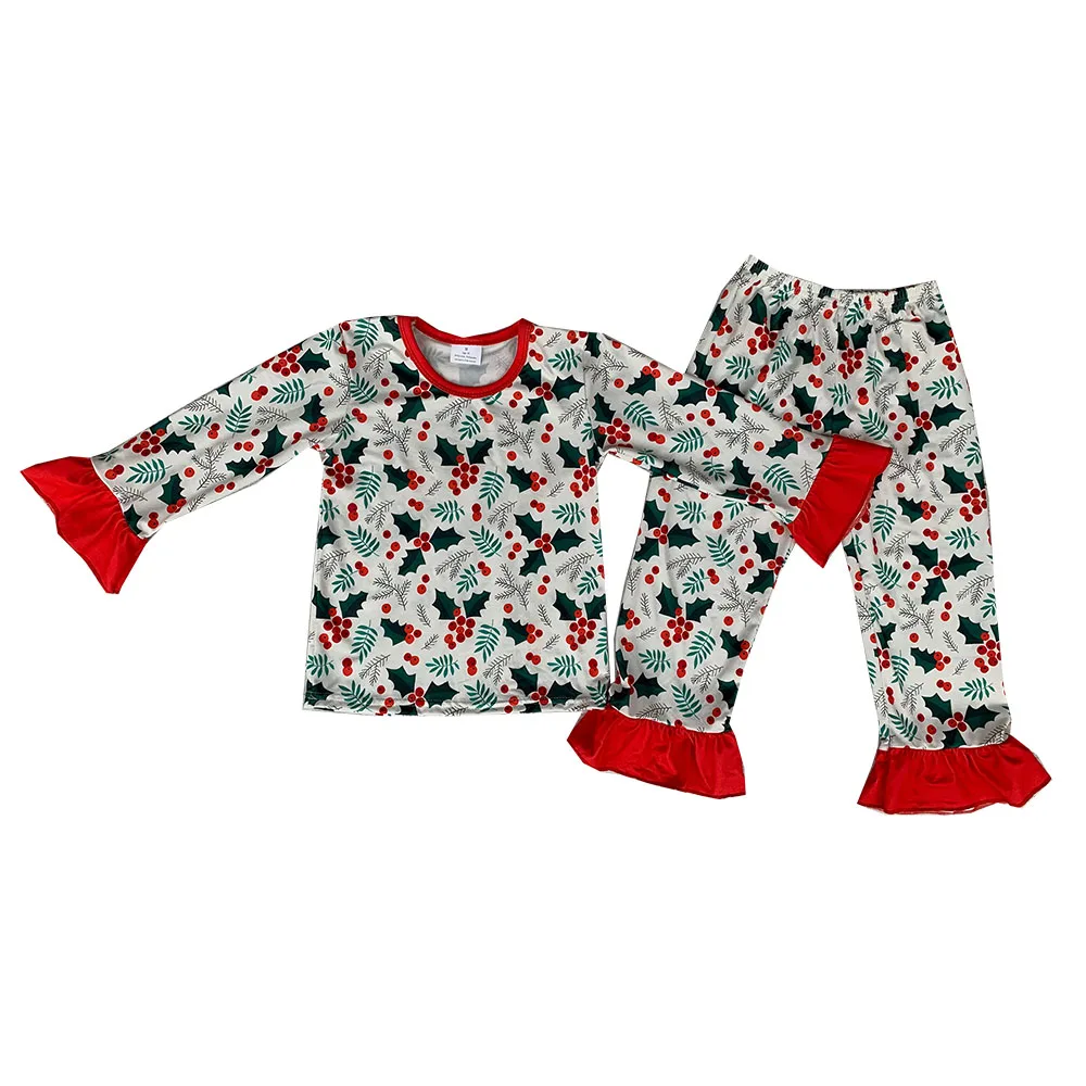 Christmas pajamas collection boys and girls clothing lapel long sleeve pants set Christmas tree pattern milk silk fabric