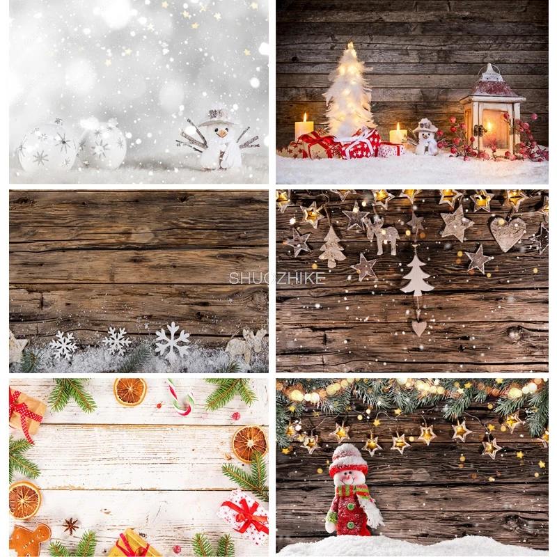 

Christmas Wooden Planks Theme Photography Background Snowman Backdrops For Photo Studio Props MMSD-07