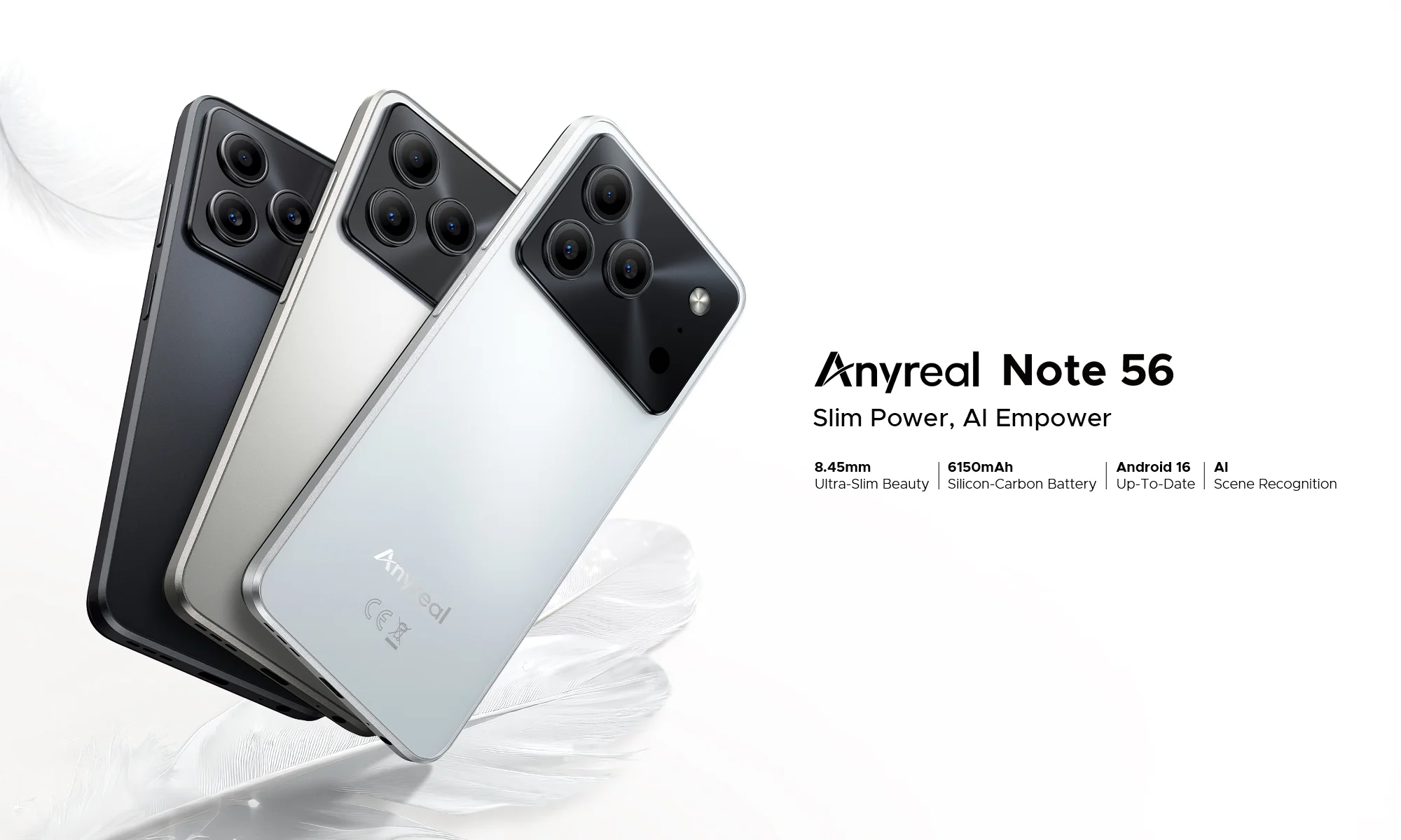 DOOGEE Anyreal Note 56 Smartphone, Android 16, 6.56" HD+ 90Hz IPS Waterdrop Screen, 6150mAh Large Battery, UNISOC SC9863A Octa Core, 24GB RAM(3GB+21GB Extended RAM)+64GB ROM, 8MP Rear+5MP Front Camera, Face Unlock, 3.5mm Headphone Jack Mobile Phone