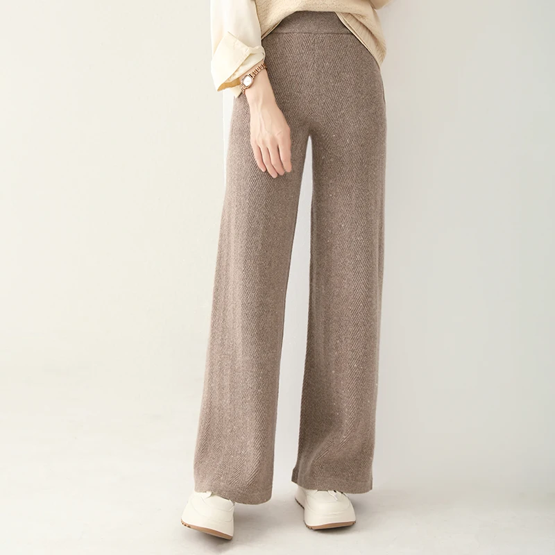 2024 New Wool Women's Pants High Waist Loose Cashmere Floor Pants Knitted Thickened Fashion Hot Selling Women's Pants