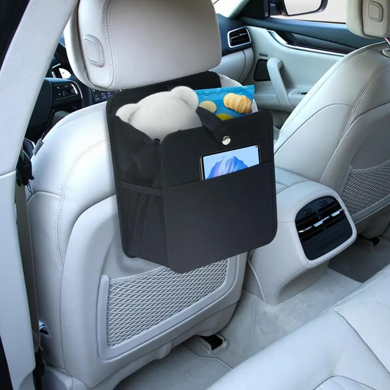 Car Seat Back Pouch 20L Folding Car Trash Bin Behind Headrest Oxford Cloth Truck Backrest Storage Bag For Face Towels Bottles