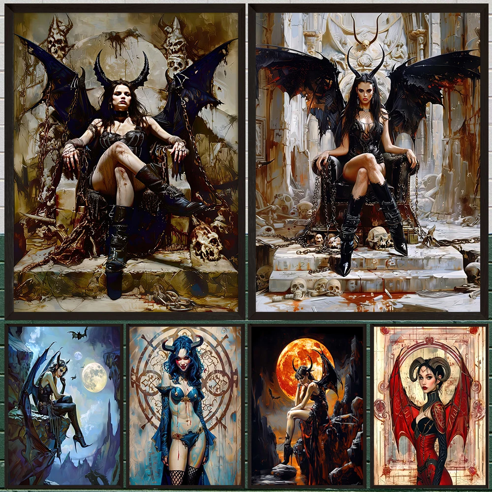 

Lilith Demon Princess Dark Witch Aesthetics Art Poster Print Home Decor,Demon Queen Occult Witchcraft Wiccan Wall Art Print