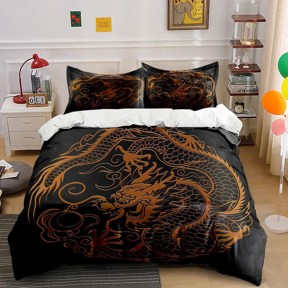 Dragon Pattern Decorative Set Soft Comfortable Duvet Cover Bedding Set Included 1*Duvet Cover & 2*Pillowcases, gift