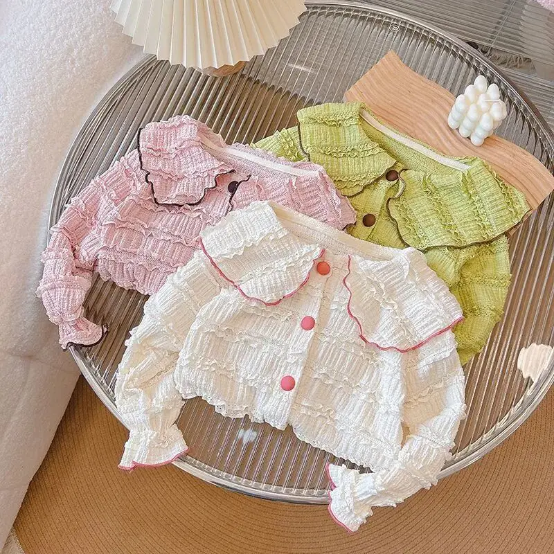 Kinder Puppen kragen Blusen Frühling und Herbst neues Baby Mädchen Spitzen hemd für Oberbekleidung Basis Langarm Top