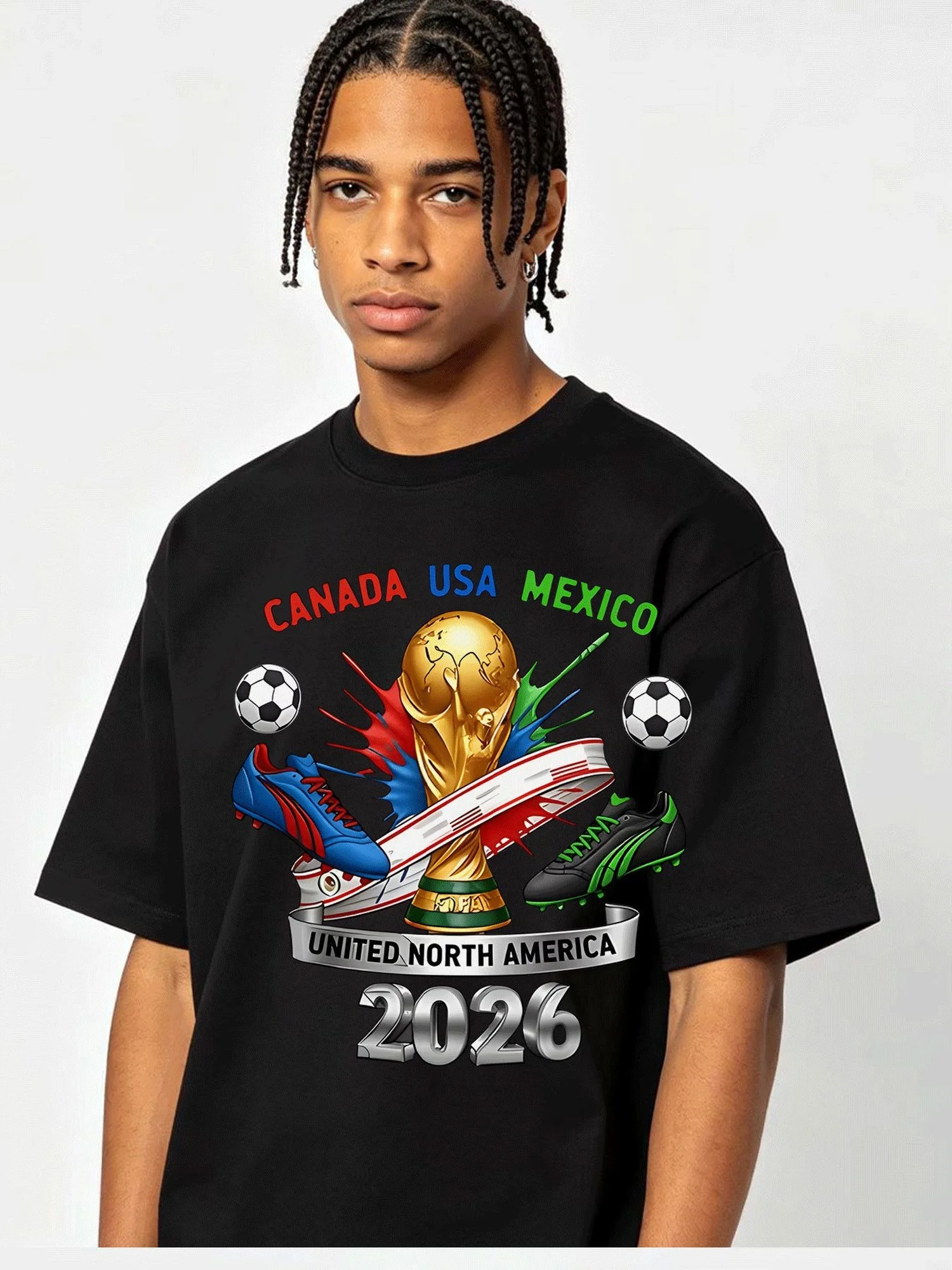 Men's Casual Round Neck Soccer Tee with National Flags