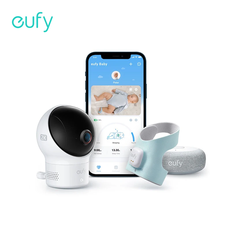 eufy Baby S340 Smart SockTrack Sleep Patterns Heart Rate2K Resolution Camera Monito AI Cry DetectionPan & Tilt 24hr Battery Life