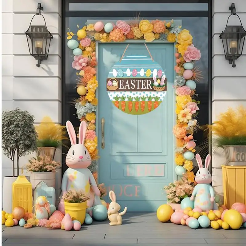 ฤดูใบไม้ผลิไม้ Porch ป้ายอีสเตอร์ไม้ Hangable ป้าย Easter Bunny ไข่แครอท Decor ป้ายฤดูใบไม้ผลิป้ายตกแต่งสําหรับ Farmhouse