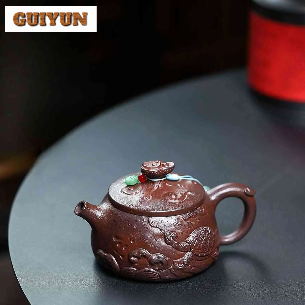 220ml Yixing Purple Clay Teapots Master Handmade Stone Scoop Turtle Pot Raw Ore Purple Mud Fire Cloud Burn Kettle Zisha Tea Set