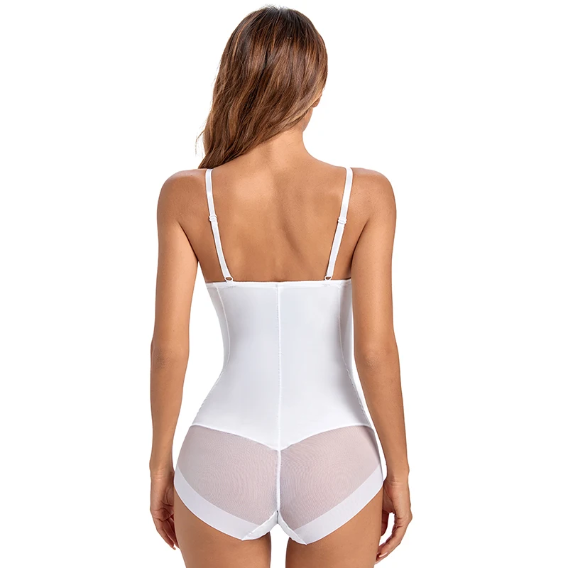 White Bodysuit Body Shaper Women Skinny Bodycon Thin Sleeveless Bodysuit with Underwire Bra Sexy (Smaller Design)