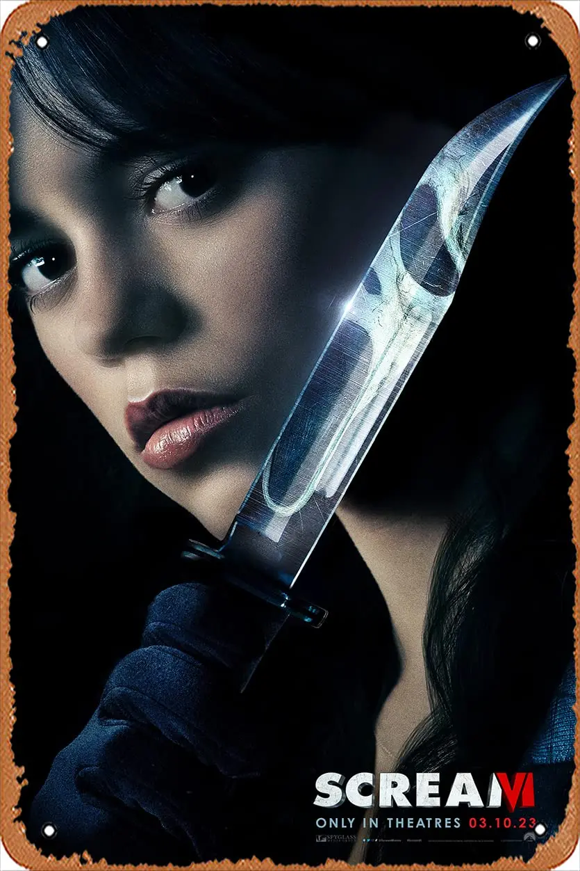 Muecddoa Scream 6 (Jenna Ortega, Tara Carpenter) Movie Poster Tin Sign Film Movie Cinema Theater 8x12 Inches - Vintage Metal Tin