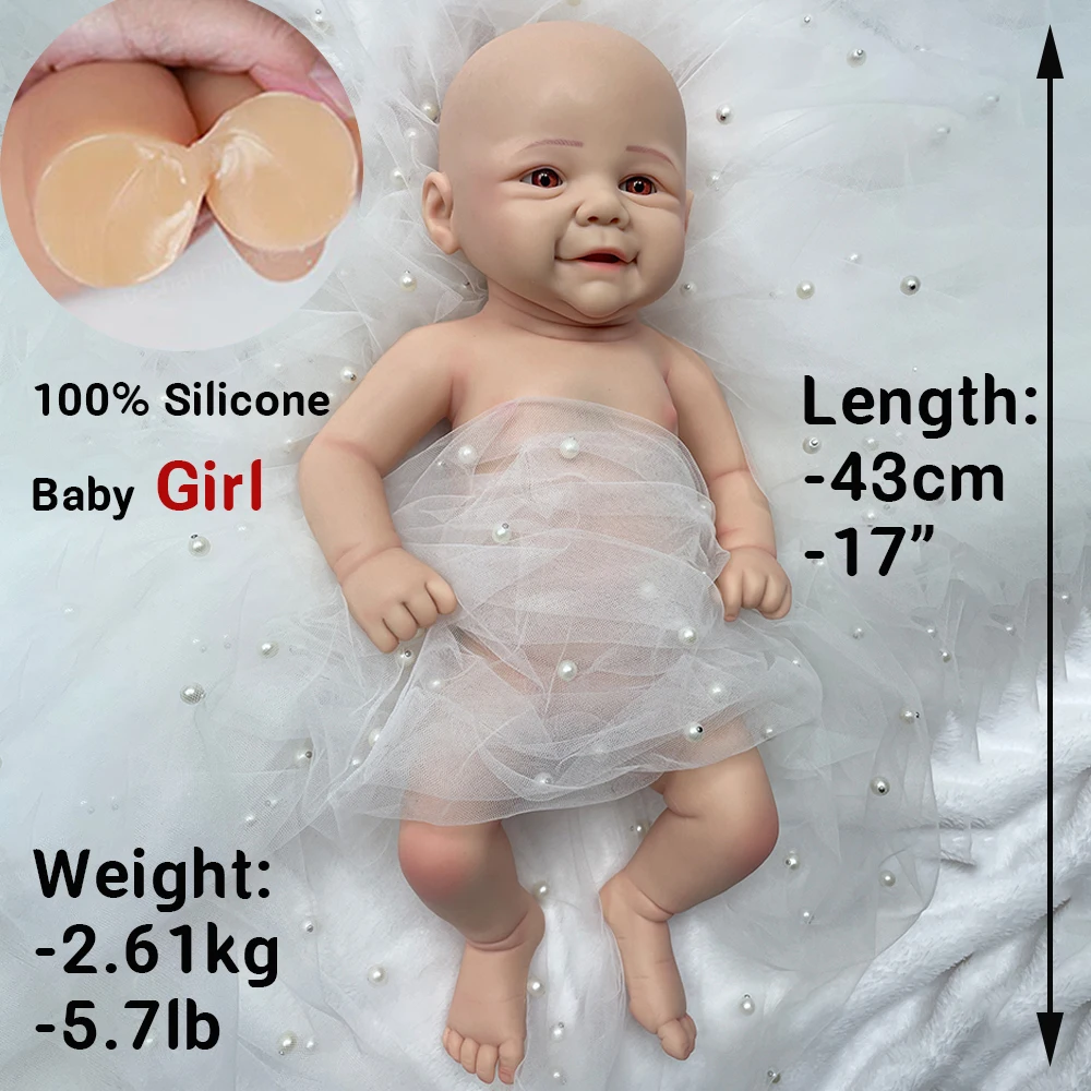 43cm Bonito Pliable Silicone Reborn Baby Doll Super Soft High-simulação Real Baby Girl Para Crianças Presentes de Natal Collectibles