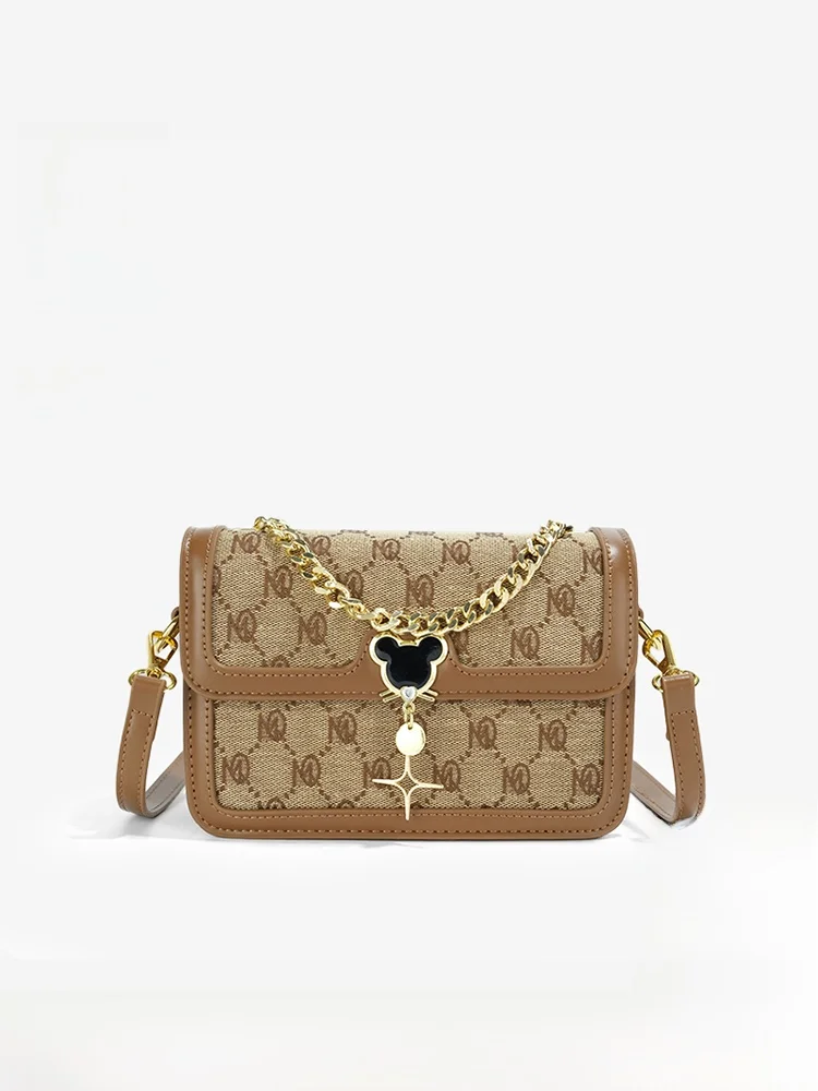 

Polaiya Autumn Winter Vintage Print Square Bag Women's Single Shoulder Slant Cross Bag Fashionable Chain Element Handbag
