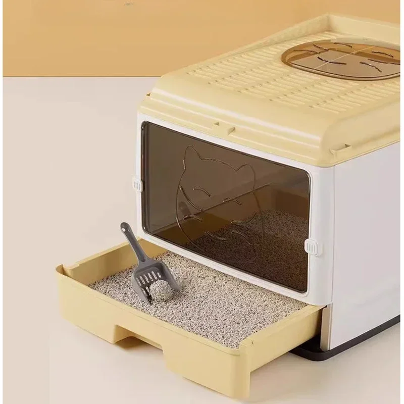 صناديق الرمل المغلقة بالكامل للقطط تصميم قابل للطي مرحاض القطط درج مريح صندوق نفايات الغبار رائحة طارد منتجات الحيوانات الأليفة