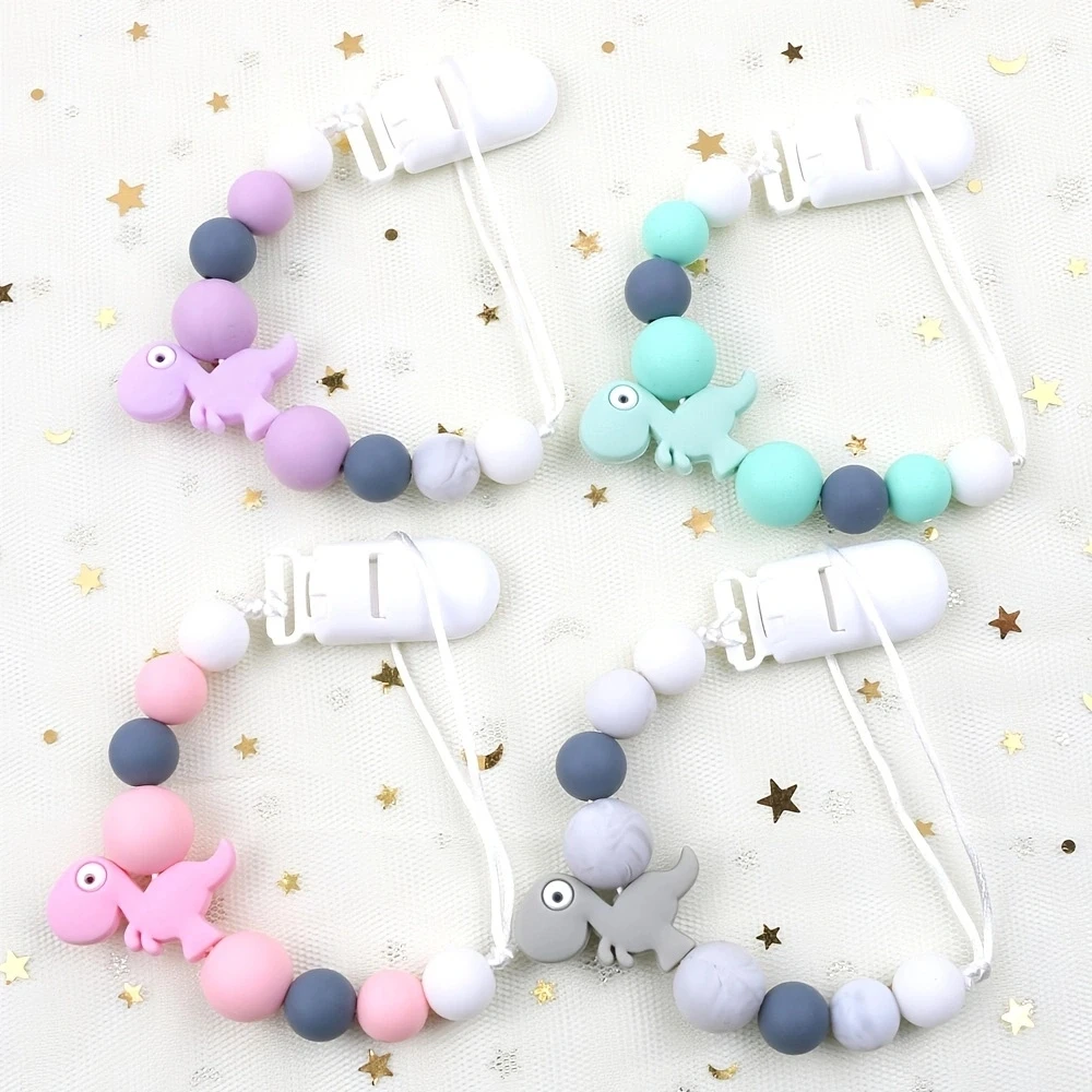 Baby Dinosaur Teething Necklace pacifier clips Teether Bracelet Food Grade Silicone Chews Nurse Gift Toys