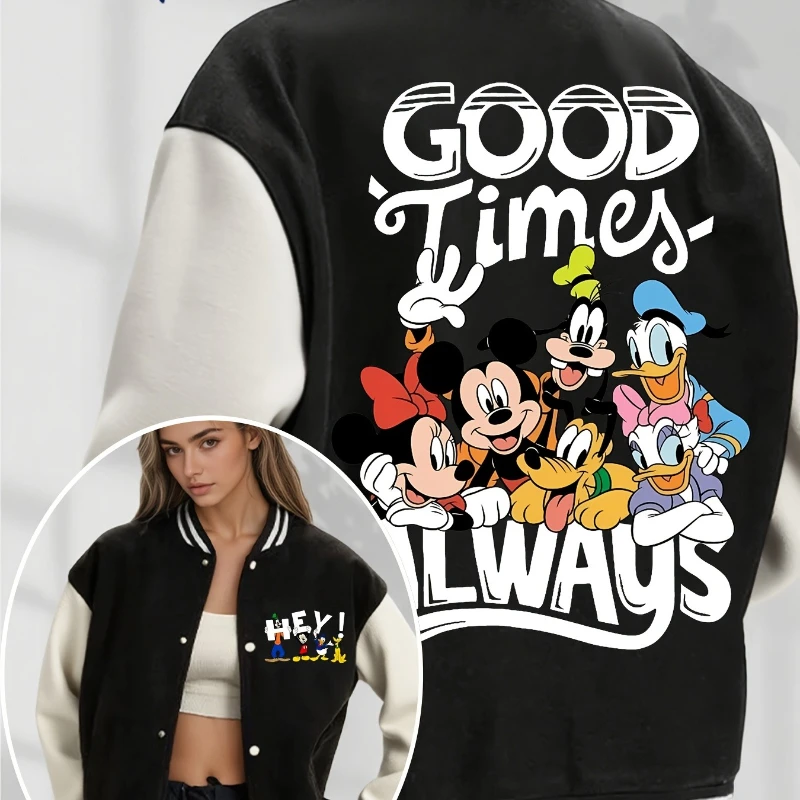 لطيف ميكي الأسرة المرأة البيسبول سترة الخريف/الشتاء مجموعة جديدة الرجعية الترفيه موضة الرجال والنساء ملابس الشارع