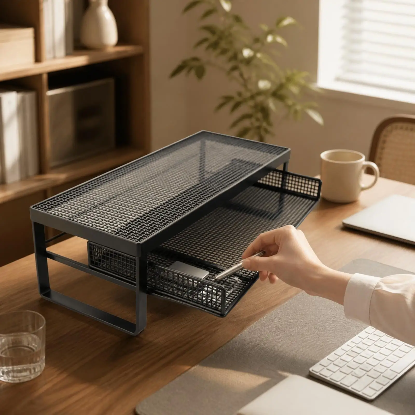 Cooling Riser Stand for Laptop with Built in Drawer and Keyboard Tray Sturdy Iron Art Desk Organizer