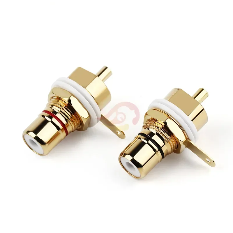 RCA Connector Female Socket Chassis CMC Connectors 28.6mm Audio Jack Bulkhead Red Black Cycle Nut Solder Gold Plated Plug