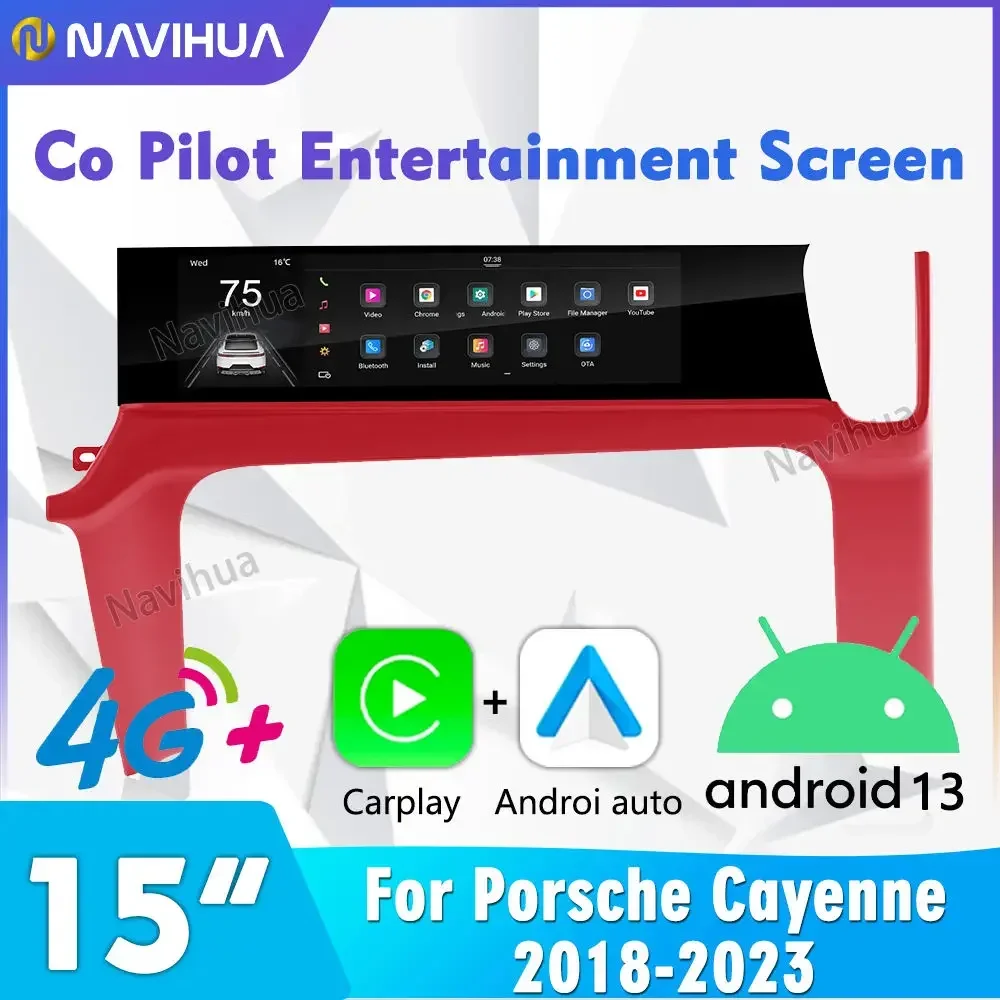

NaviHua 15" For Porsche Cayenne 2018 2023 Auto Headunit Monitor Carplay Passenger Seat Entertainment Car Copilot Android Screen
