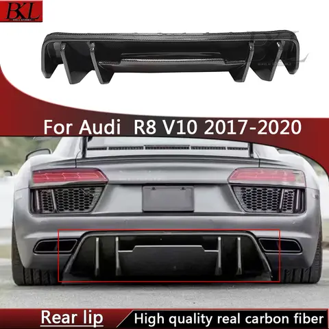 아우디 R8 V10 2017-2020 고품질 탄소 섬유 자동차 리어 범퍼 디퓨저 리어 스플리터 스포일러 백 립 업그레이드 바디 키트