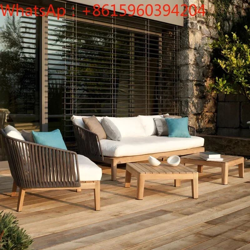 Customized outdoor sofa, courtyard balcony, outdoor garden terrace, waterproof, leisure rattan woven solid wood exterior sofa