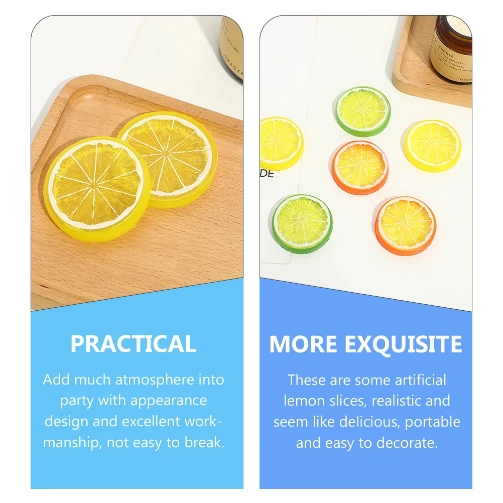 

30Pcs Artificial Lemon Slices Premium Simulation Fruit Decoration Party Photo Props Plastic Fake Lime Slices Kitchen Table