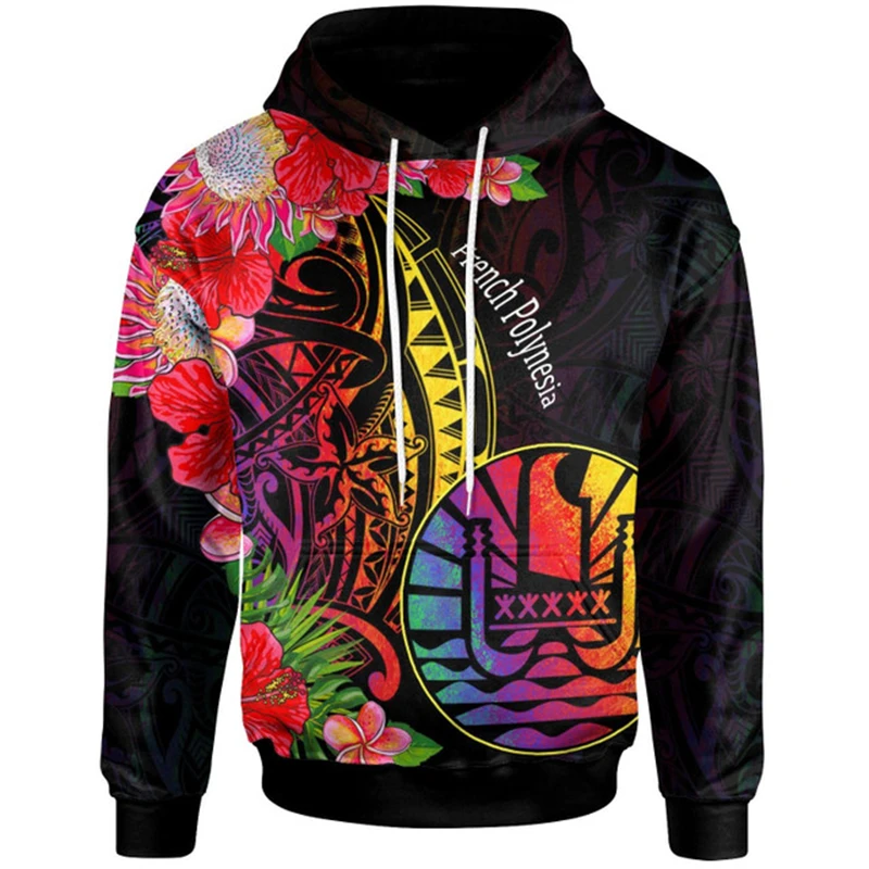 French Polynesia Tahiti Flag Hoodies Tribal Men 3D Printing Turtle Tattoo Sweatshirts Tops Unisex Casual Sportswear Y2k Clothes