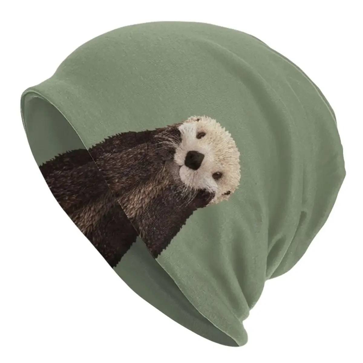 

Cute Sea Otter On Sage Green Skullies Beanies Hats Casual Men Women Ski Cap Warm Dual-use Bonnet Knitted Hat