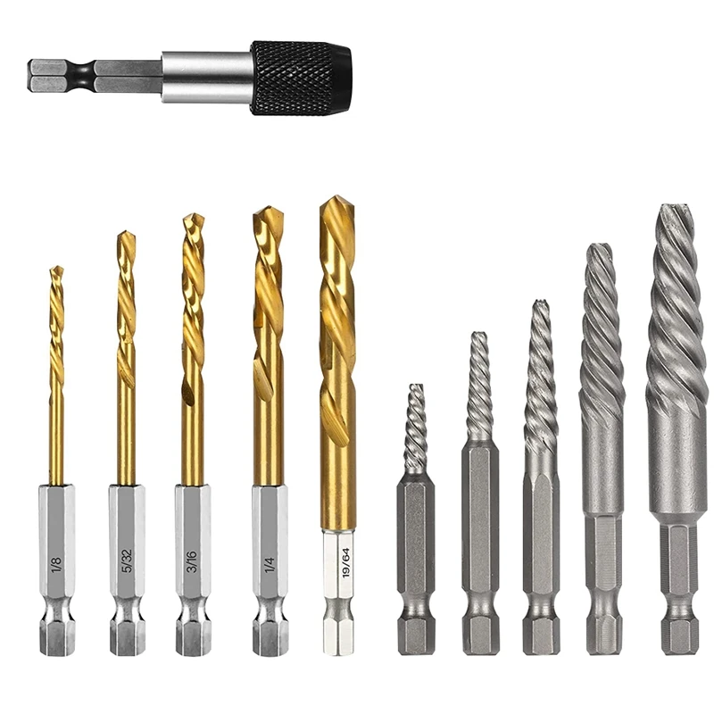 11 Pieces Easy Out Bolt Extractor Set Reverse Drill Bit Extractor Set For Removing Broken Screws