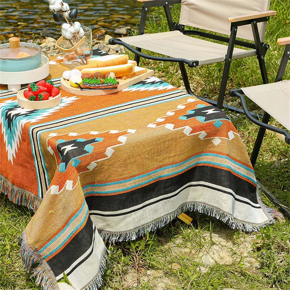 Ethnic Throw Blanket Art Flowers Cozy Bohemian Plaid Tassels Decorative Tablecoth Armchair Blanket Camping Rug Mat Warm Gifts