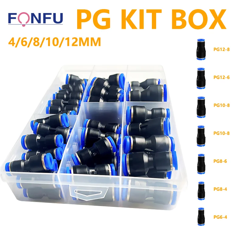 61PCs Boxed PG Pneumatic Connector Air Pipe 4mm 6mm 8mm 10mm 12mm PG8-6 PG10-8 PG6-4 PG8-4 PG10-6 PG12-6 PG12-8