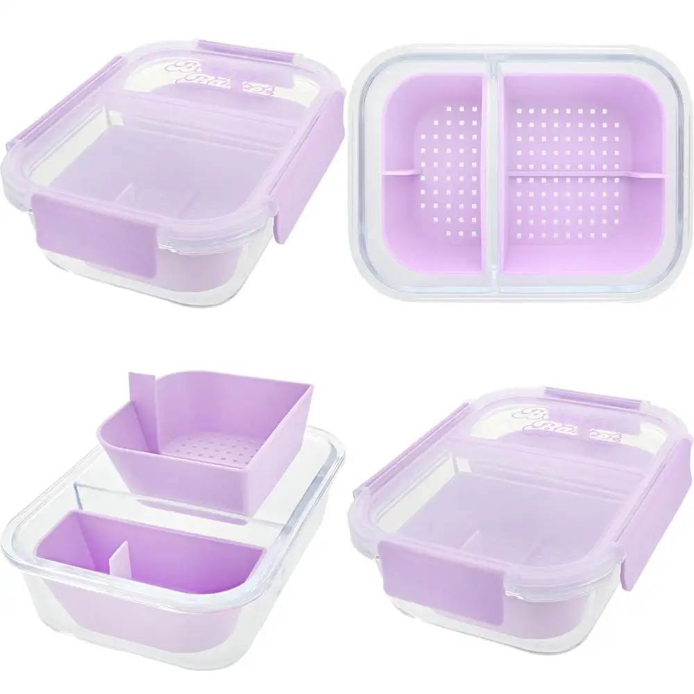 

Sealable Two-Compartment Lavender Glass Cleaning Container