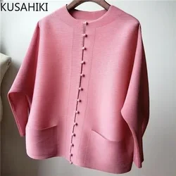 KUSAHIKI Batwing Sleeve Fashion Elegant Half High Collar Women Blouse Coat Korean 2023 Summer New Korean Solid Cardigan Tops