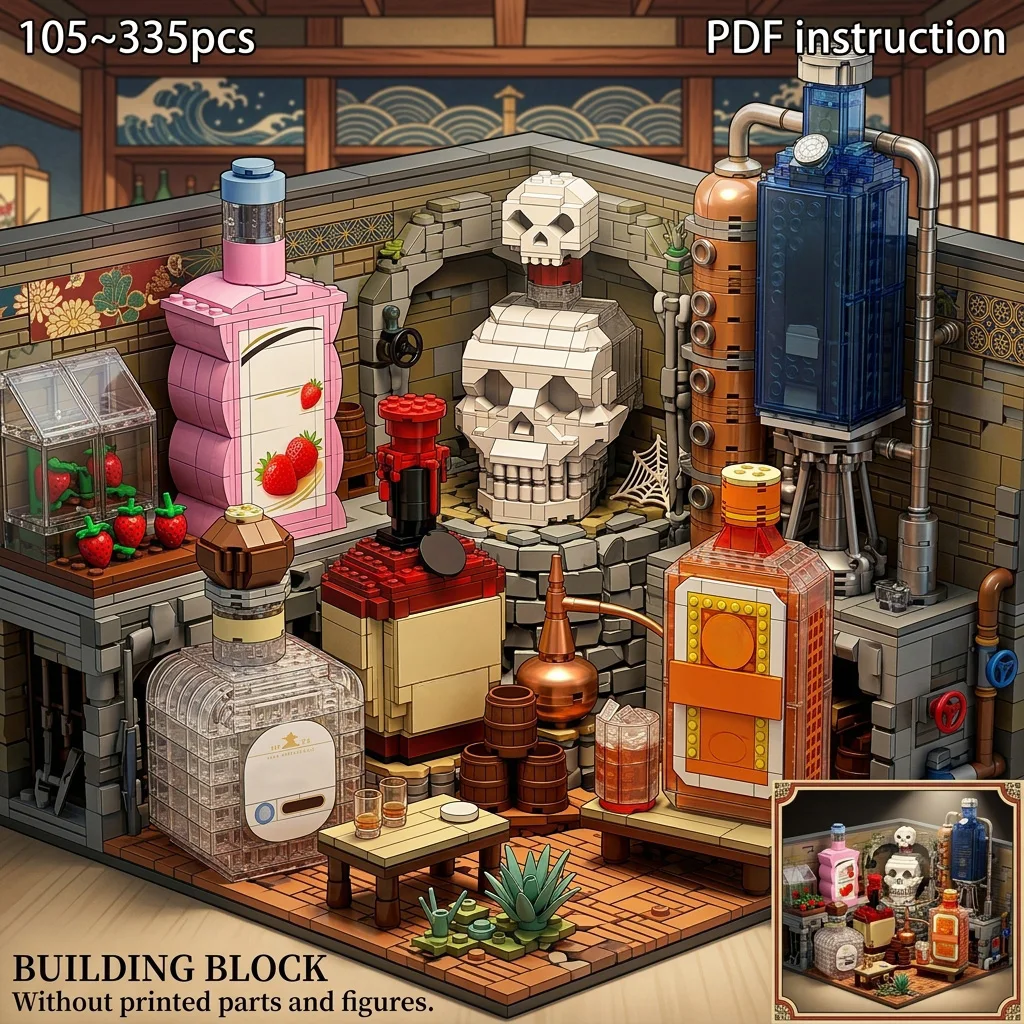 

Miniature Liquor Bottle Collection MOC Building Blocks Classic Whiskey Spirit Bar Pub Desk Decor Adult Man Cave Brick Set