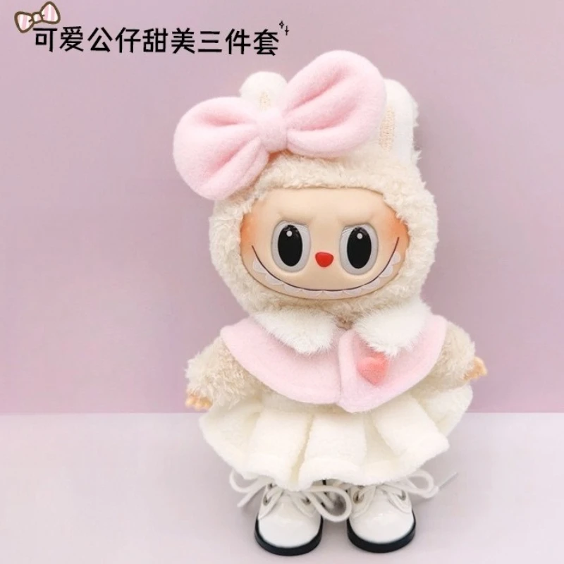 

New Suitable for Labubu Doll Clothes Creative Sweet Bow Top Dress Three-piece Set Cute Doll Clothes Accessories Cartoon Gifts