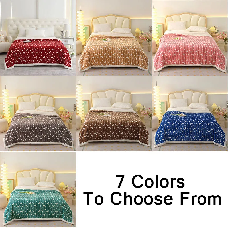 Star Moon Pattern Spring Winter Lamb Flannel Double-layer Blanket Warm Soft Bed Sheet Cover Blanket  Leisure Home Warm Blanket담요