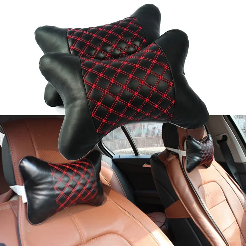 1*Car Neck Headrest Pillow Leather Auto Headrest Neck Support Pillow Cushion Pad Car Head Neck Rest Cushion Interior Parts