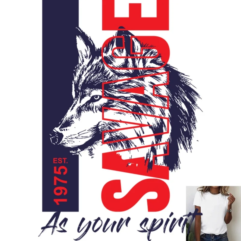 Savage Wolf Head Heat Transfer White Ink Iron - on Patch, Classic 1975 Design, Suitable for T - shirts/Canvas Bags, Casual