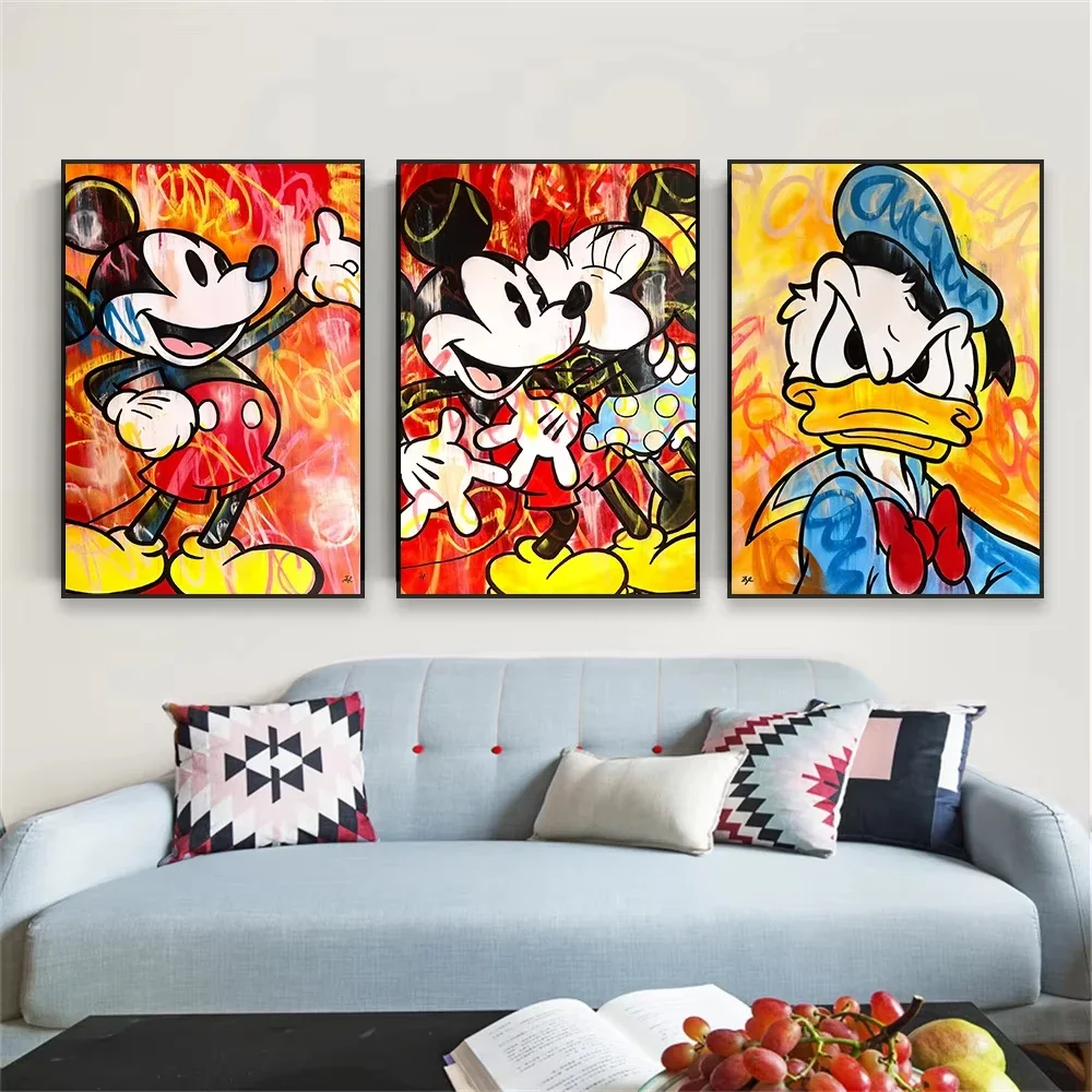 Disney Cartoon Angry Donald Graffiti Wall Art Poster Mickey Mouse Prints Office Funny Wall Art Canvas Painting Game Room Decor