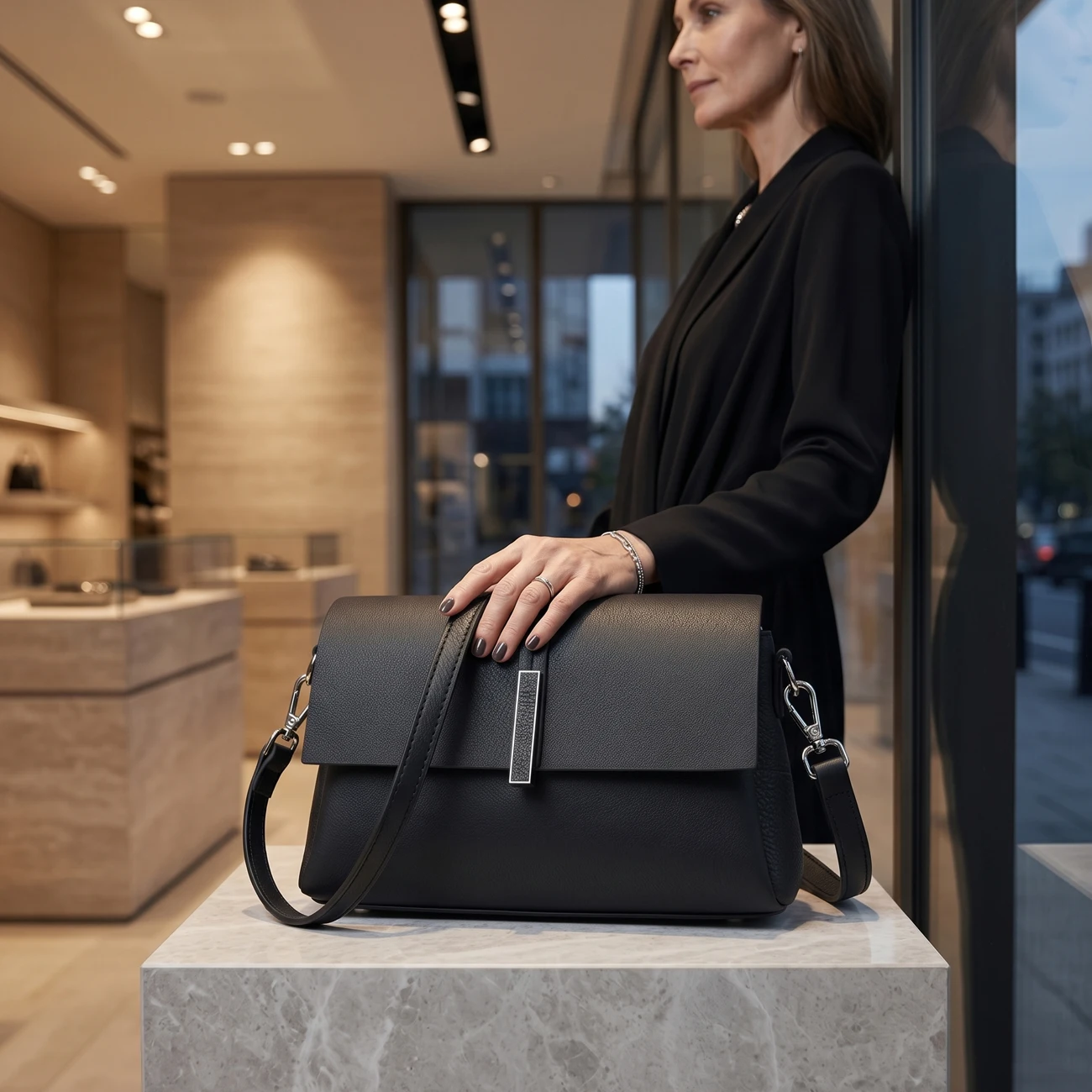

premium genuine leather handbag for women Structured minimalist Magnetic Clasp the evening classicist mature style Shoulder Bag