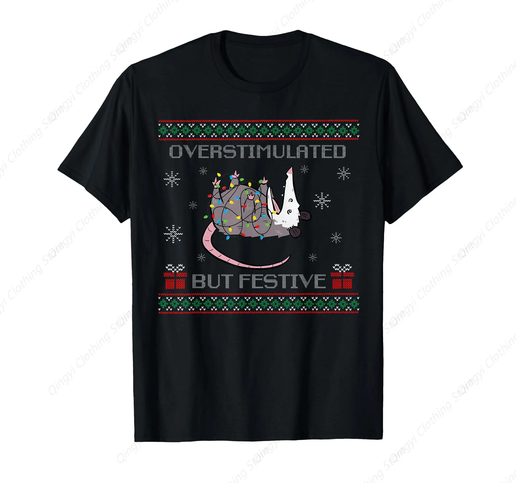 

Overstimulated But Festive Christmas Ugly Xmas Pajama T-Shirt