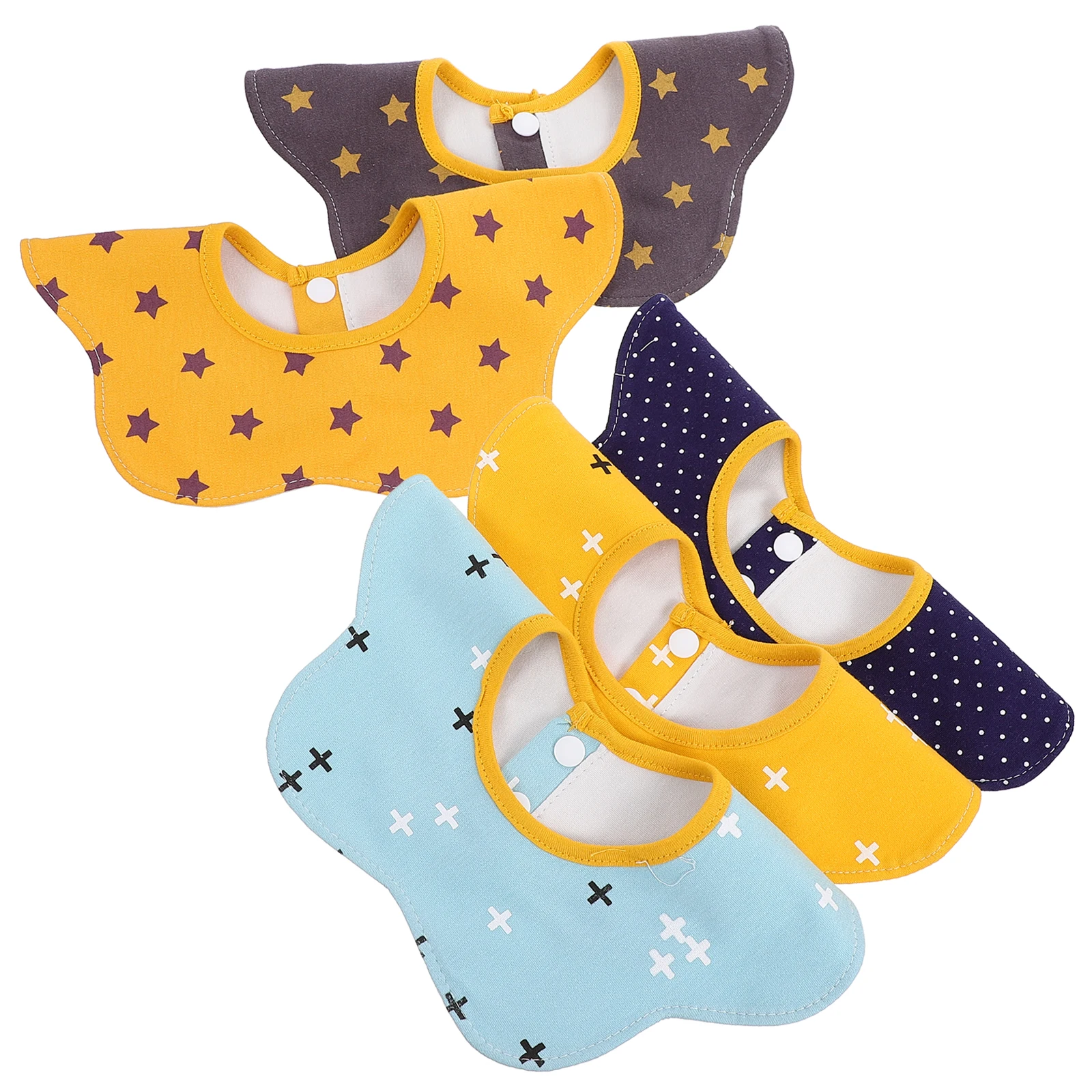 

5Pcs Infant Cotton Bibs with Rotating Buckle Drool Absorbing Towel for Baby Feeding Dining Saliva Protection Burp Cloth