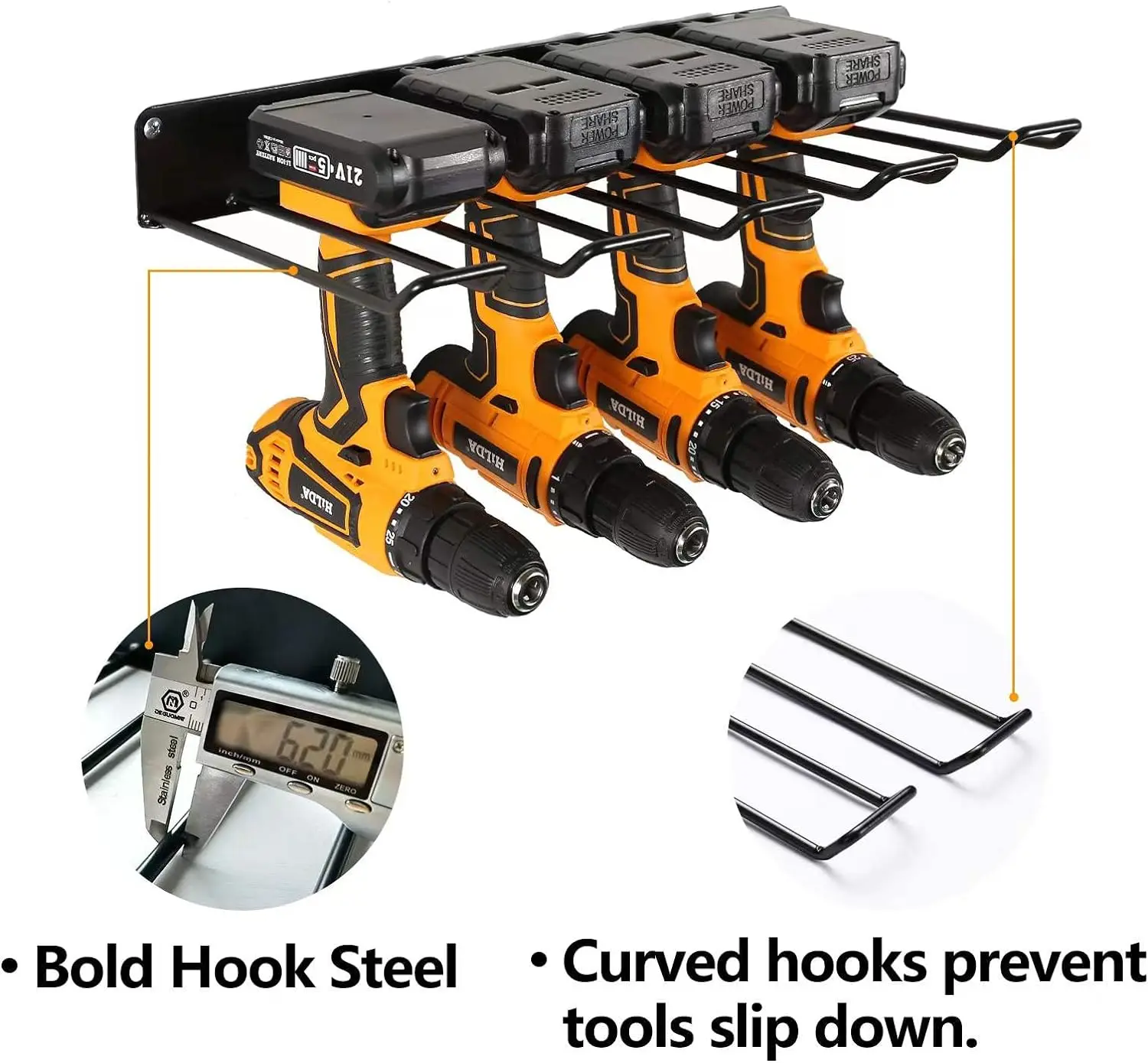 Versatile Metal Shelves with Drill Racks, Wider Holder Space (1.54