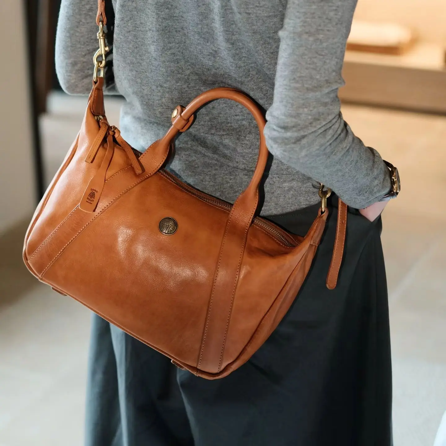 PNDME organizers designers handmade genuine leather women's handbag fashion luxury cow leather large-capacity crossbody bag
