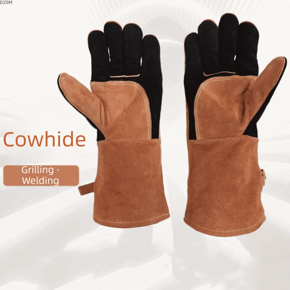 Heat-Resistant Electric Welding Gloves Wear-Resistant Anti-Splash Welding Gloves Thick Long-Term Protective Cowhide Gloves