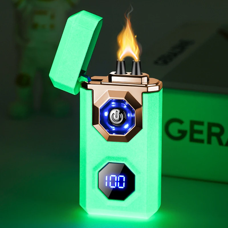 Electronic High-power Windproof Arc Rechargeable USB Lighter Outdoor Bright Light Large Capacity Power Display Electric Lighter